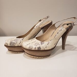 Sz 8.5 Donald J. Pliner Ickett Python Slingback Platform Heel Woodgrain